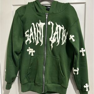 Saint latin puff print zip up hoodie
